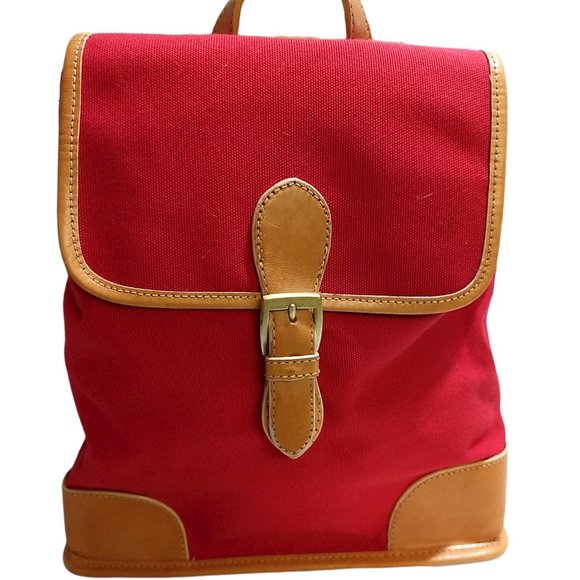 Red Canvas Leather Backpack Purse - Picture 1 of 4